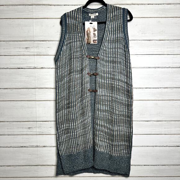 Simply Noelle Knit Sweater Vest Duster Cardigan Blue Size XL - Picture 1 of 9